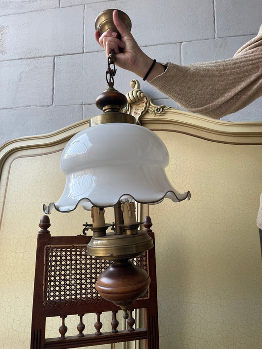 Luster, drevo, kov, sklo, v 70 cm, priemer 37 cm