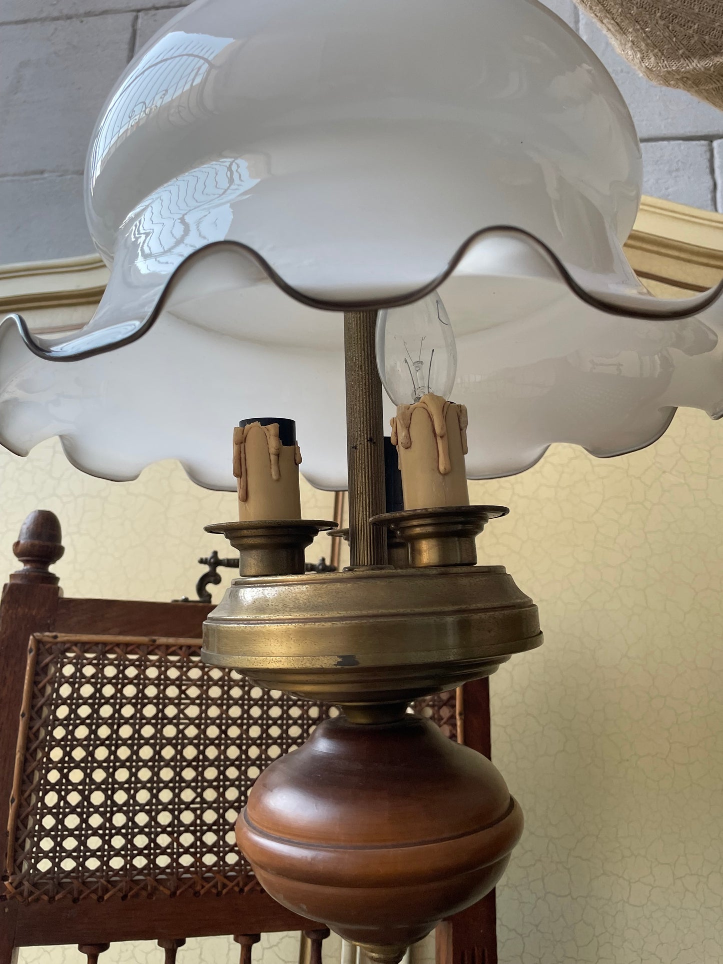 Luster, drevo, kov, sklo, v 70 cm, priemer 37 cm