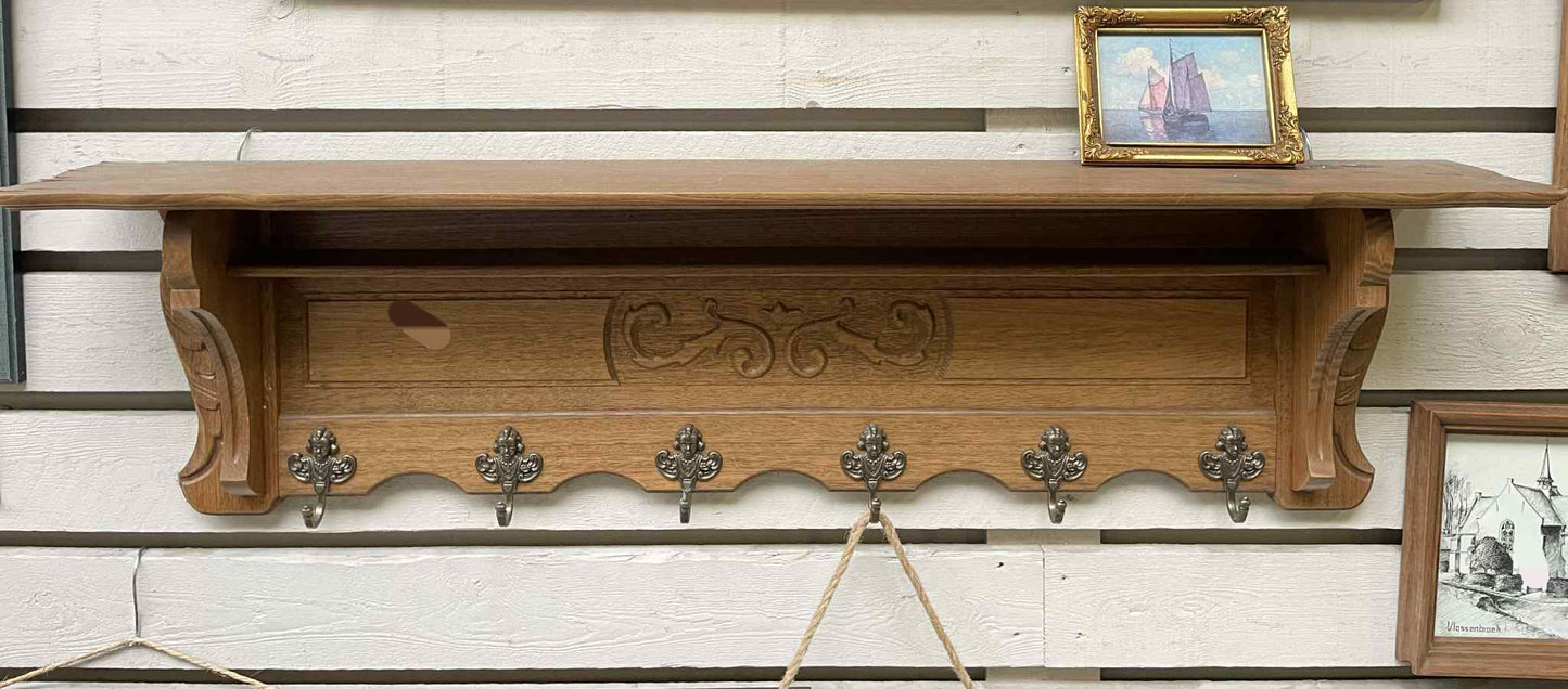 Vintage vesiak, drevo, kovov, 32x115x 19 cm