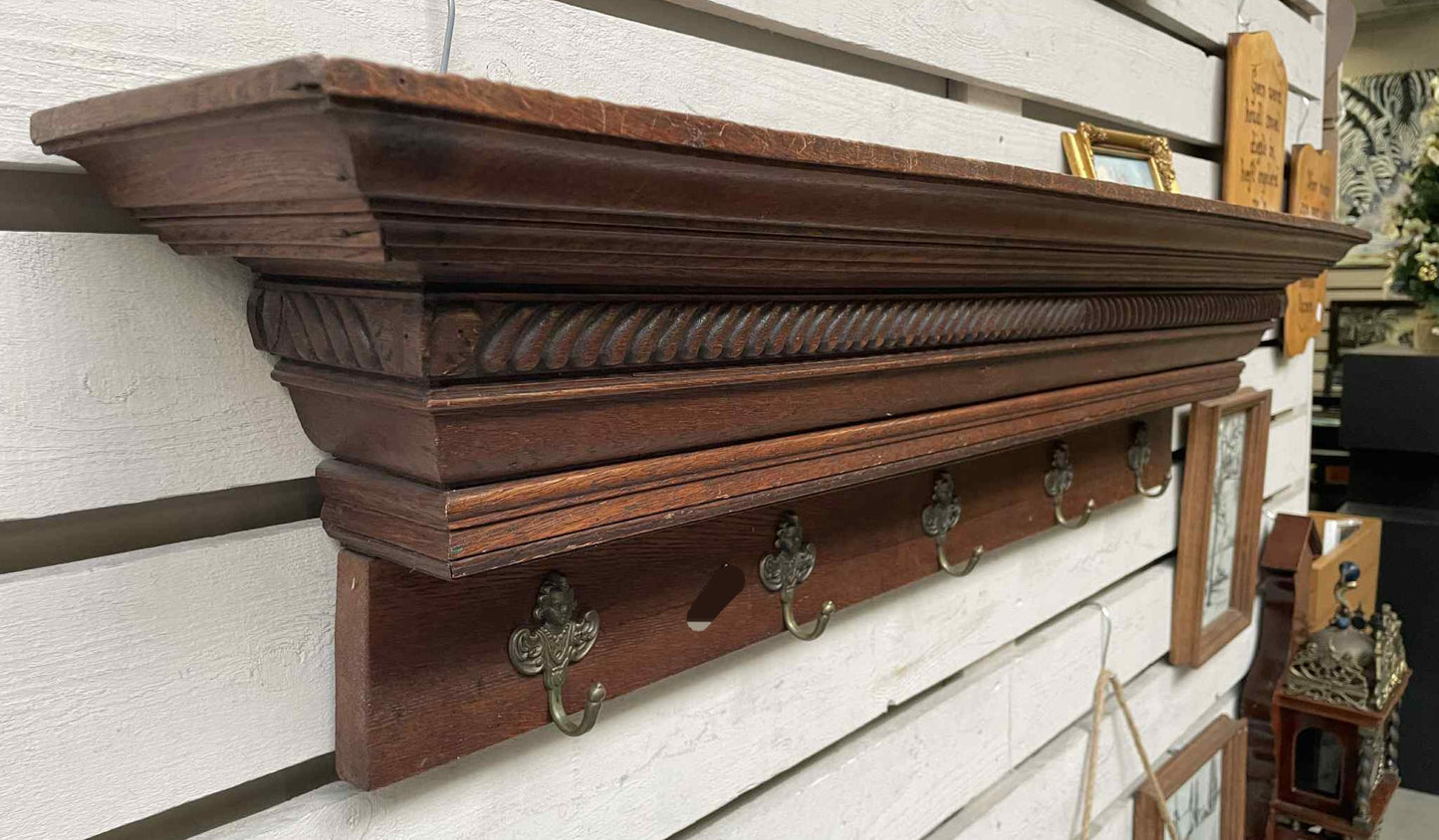 Vintage vesiak, masív, kov, 30x122x22 cm