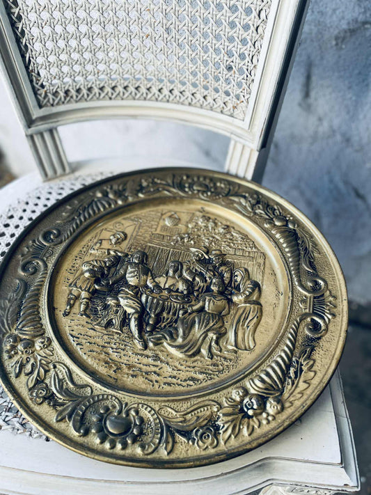 tanier, dekorácia, kov, mosadz, priemer 37 cm