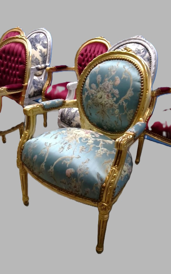 Vintage kreslo, drevo, textília, modrá farba