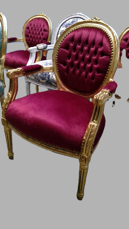 Vintage kreslo, masív, textília, rubínová farba