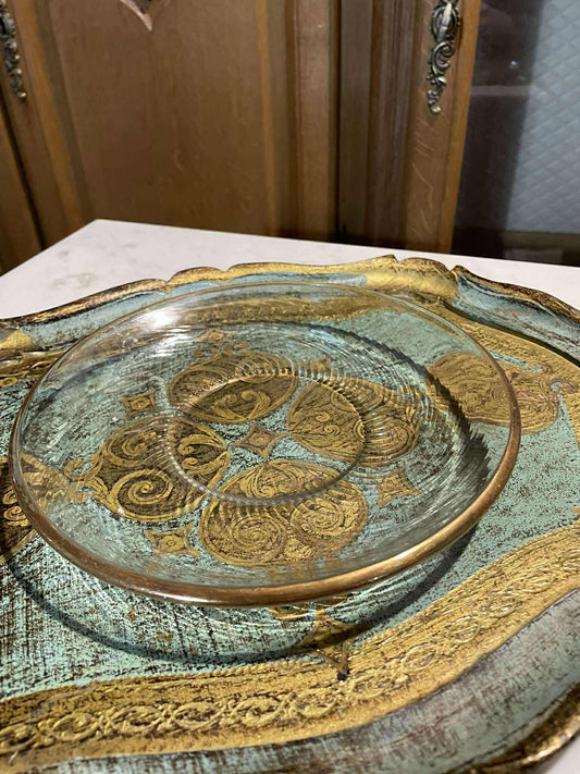 Vintage tanierik, sklo, zlatý lem, 18,5 cm