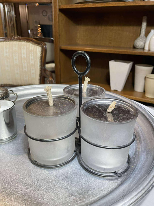 Svietnik, sklo, kov, 9x19 cm