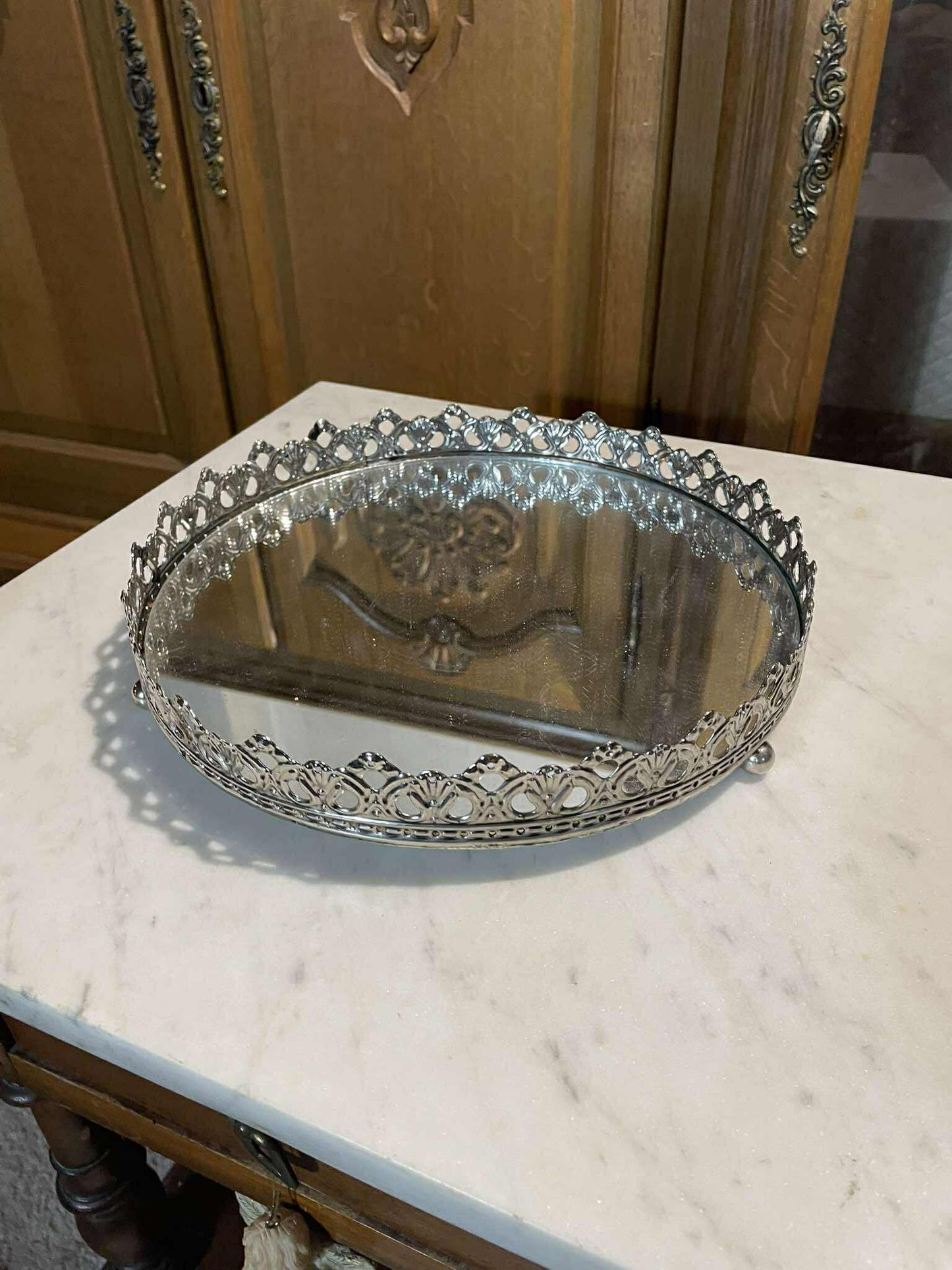 Podnos, sklo, kov, priemer 26 cm, v 5 cm