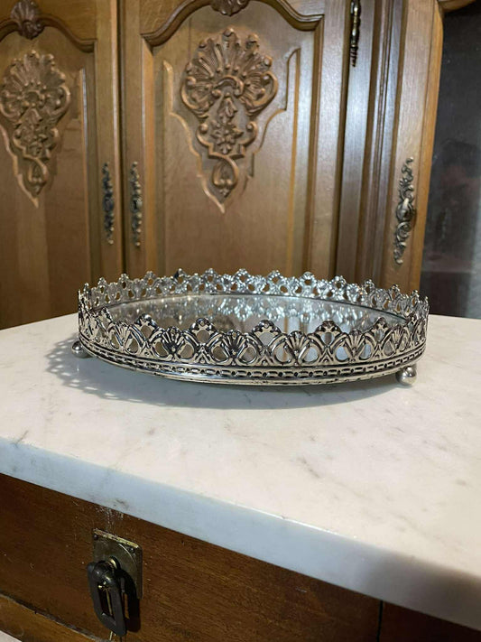 Podnos, sklo, kov, priemer 26 cm, v 5 cm