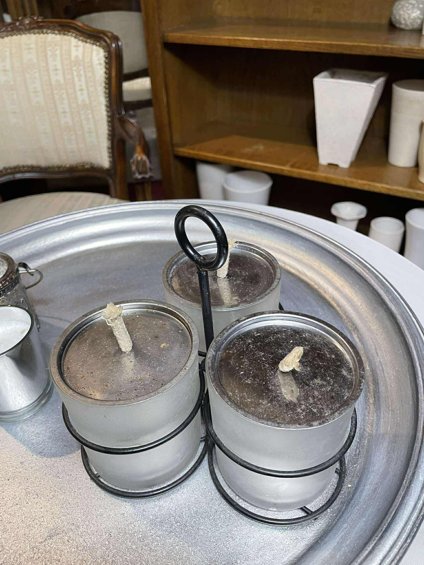 Svietnik, sklo, kov, 9x19 cm