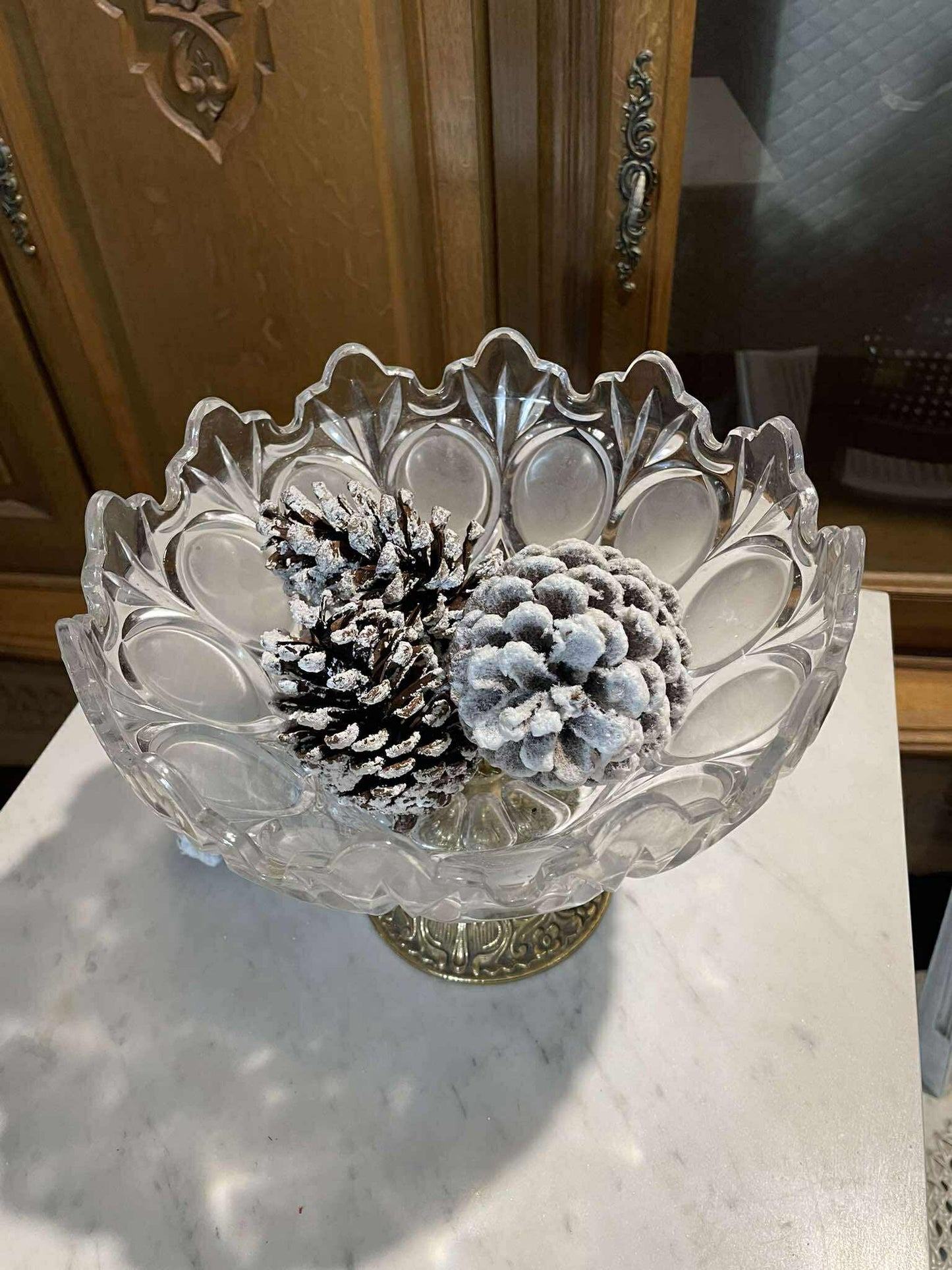 Misa, sklo, mosadz, v 19 cm, priemer 23 cm