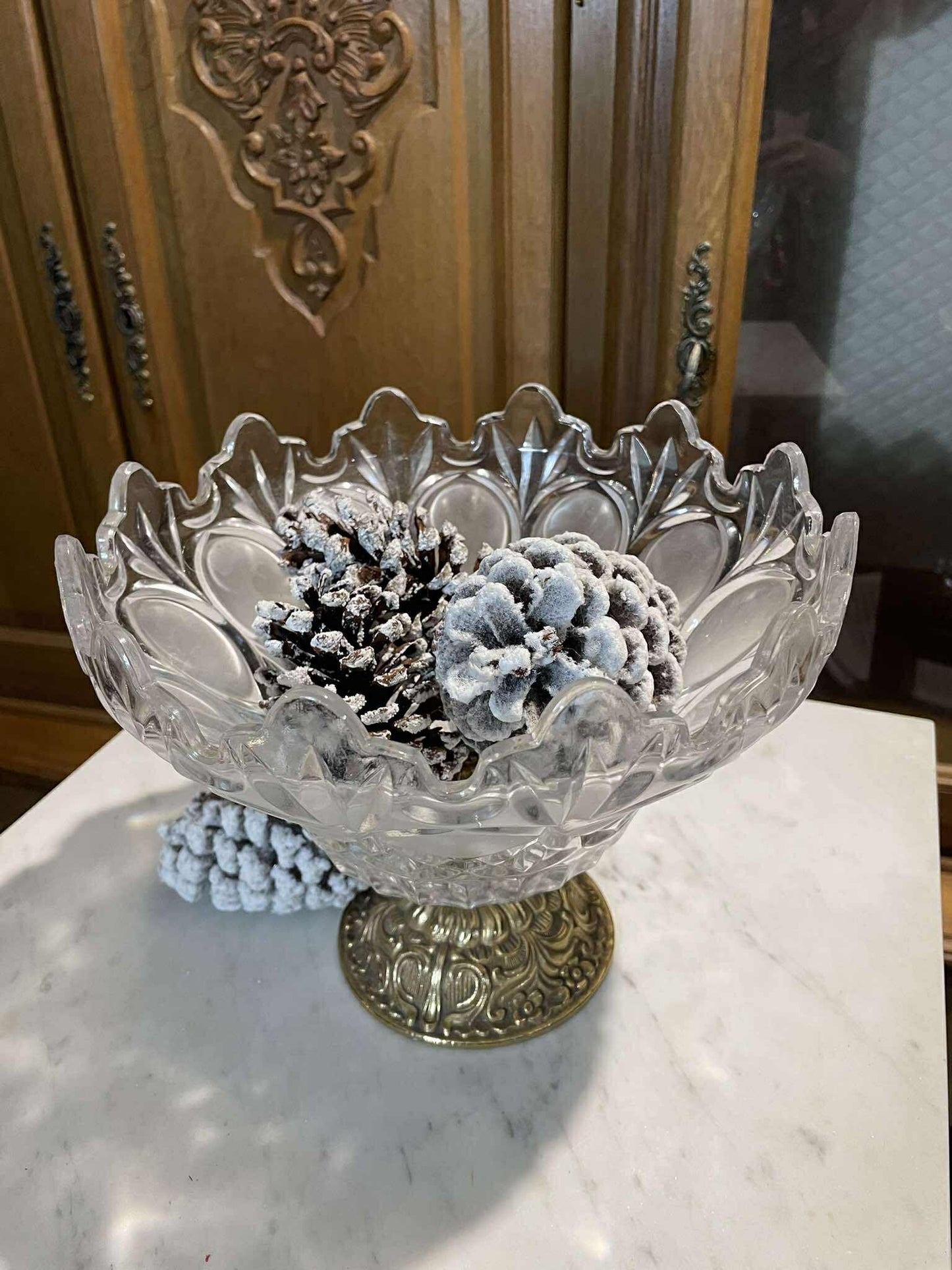 Misa, sklo, mosadz, v 19 cm, priemer 23 cm